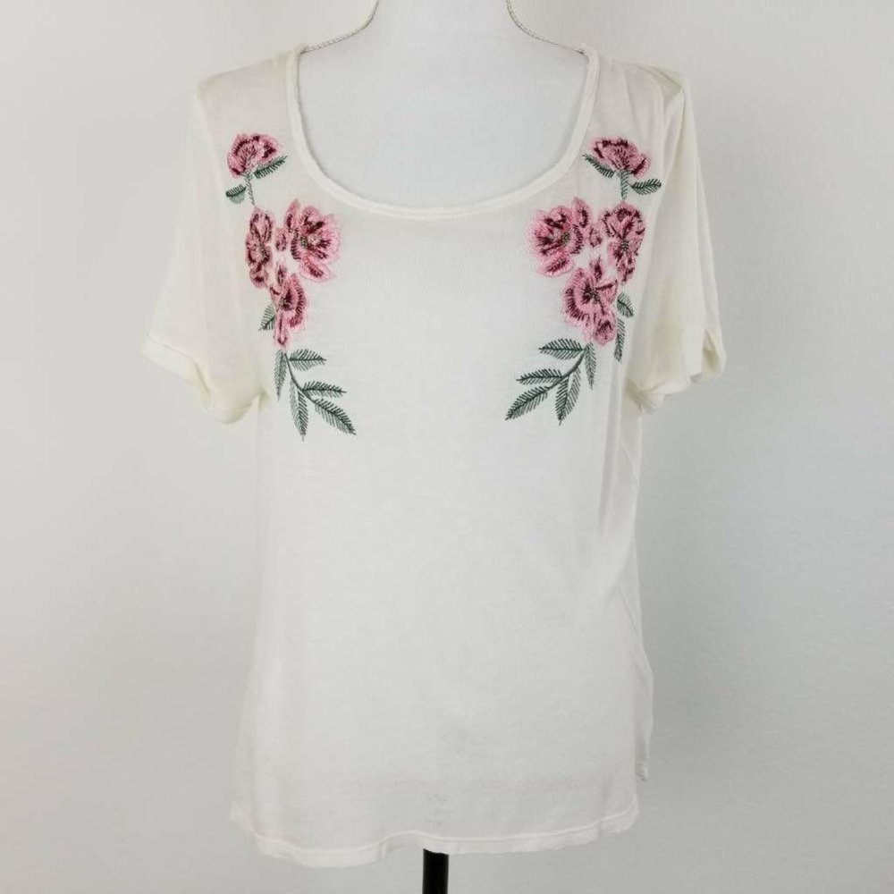 Anthropologie 9 H15 STCL Blouse Ivory Pink Scoop M